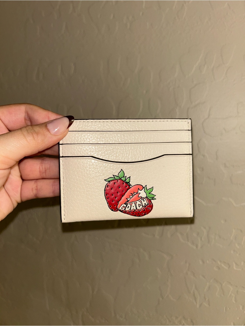 Coach Cream Card Case with Strawberry print